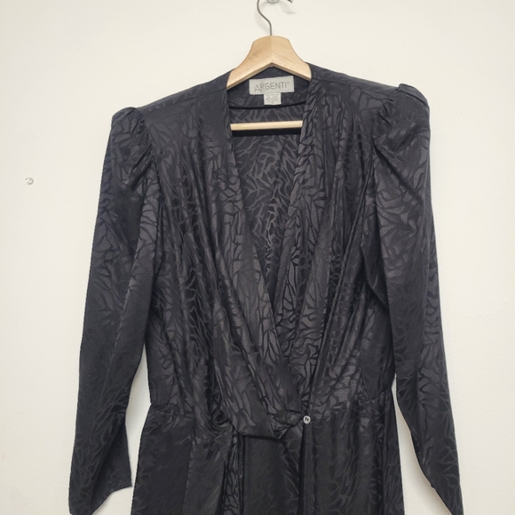 Argenti Silk Vintage Elegant Black Long Sleeve Paisley With Pockets, Belt Dress - Picture 4 of 13